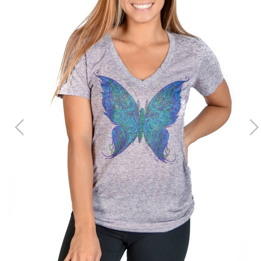 🌺Third Eye Threads Spiritual Butterfly V Neck Tee